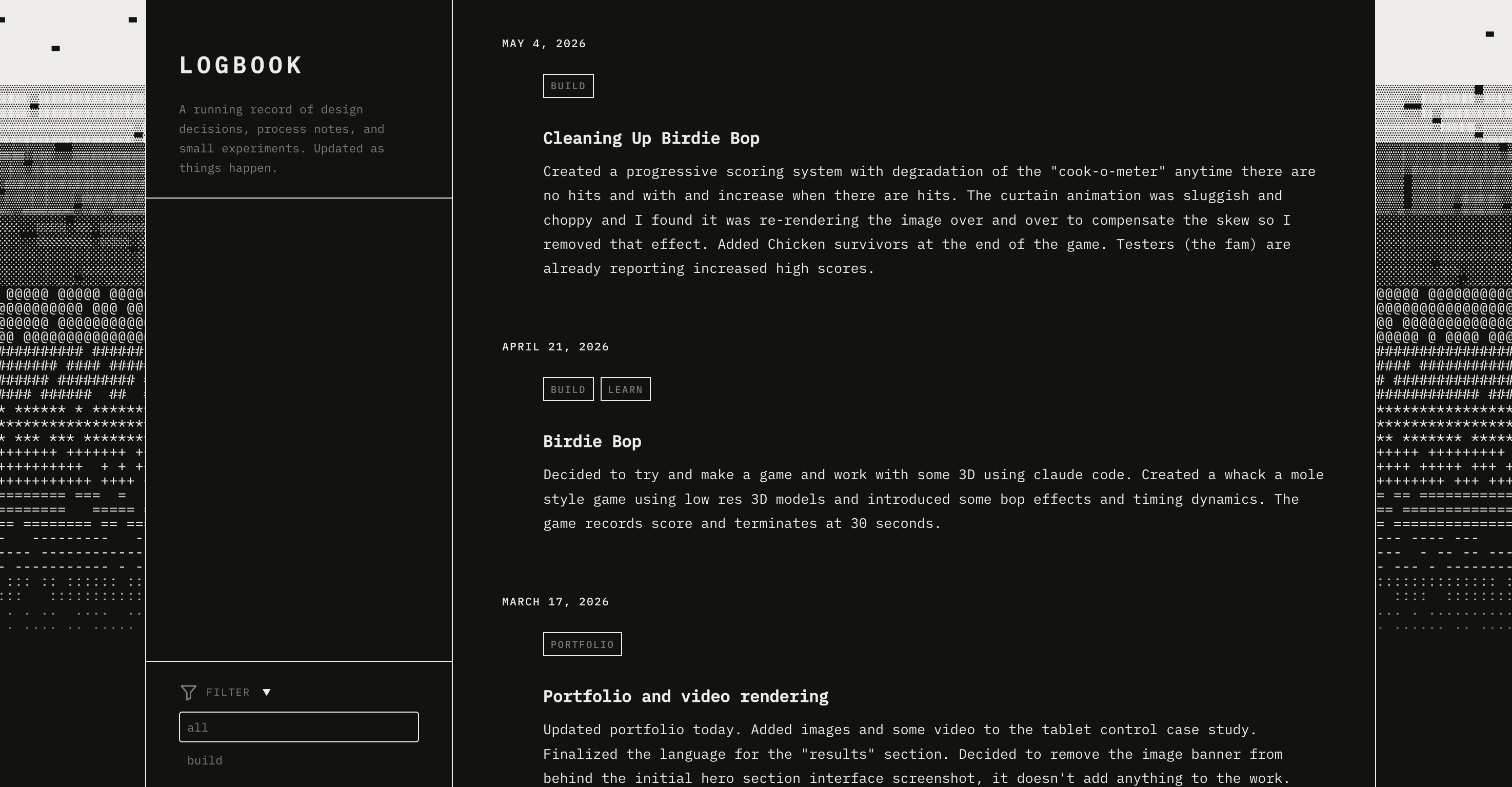 Monochrome redesign in dark mode with ASCII gradient borders